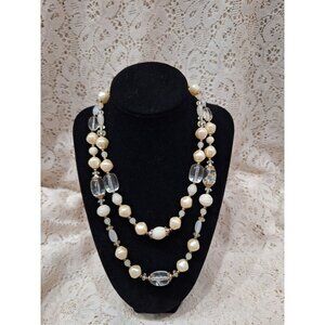 Bijoux Terner Faux Pearl & Clear Lucite Beaded Double-Strand Adjustable Necklace
